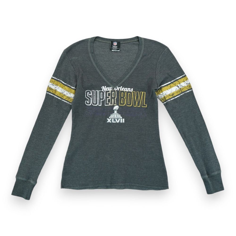 NFL Team Apparel "Super Bowl XLVII" New Orleans Womens Graphic V-Neck Shirt Sz S